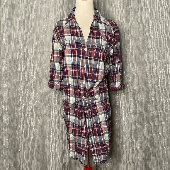 James Perse standard plaid drawstring shirtdress - Picture 1 of 7